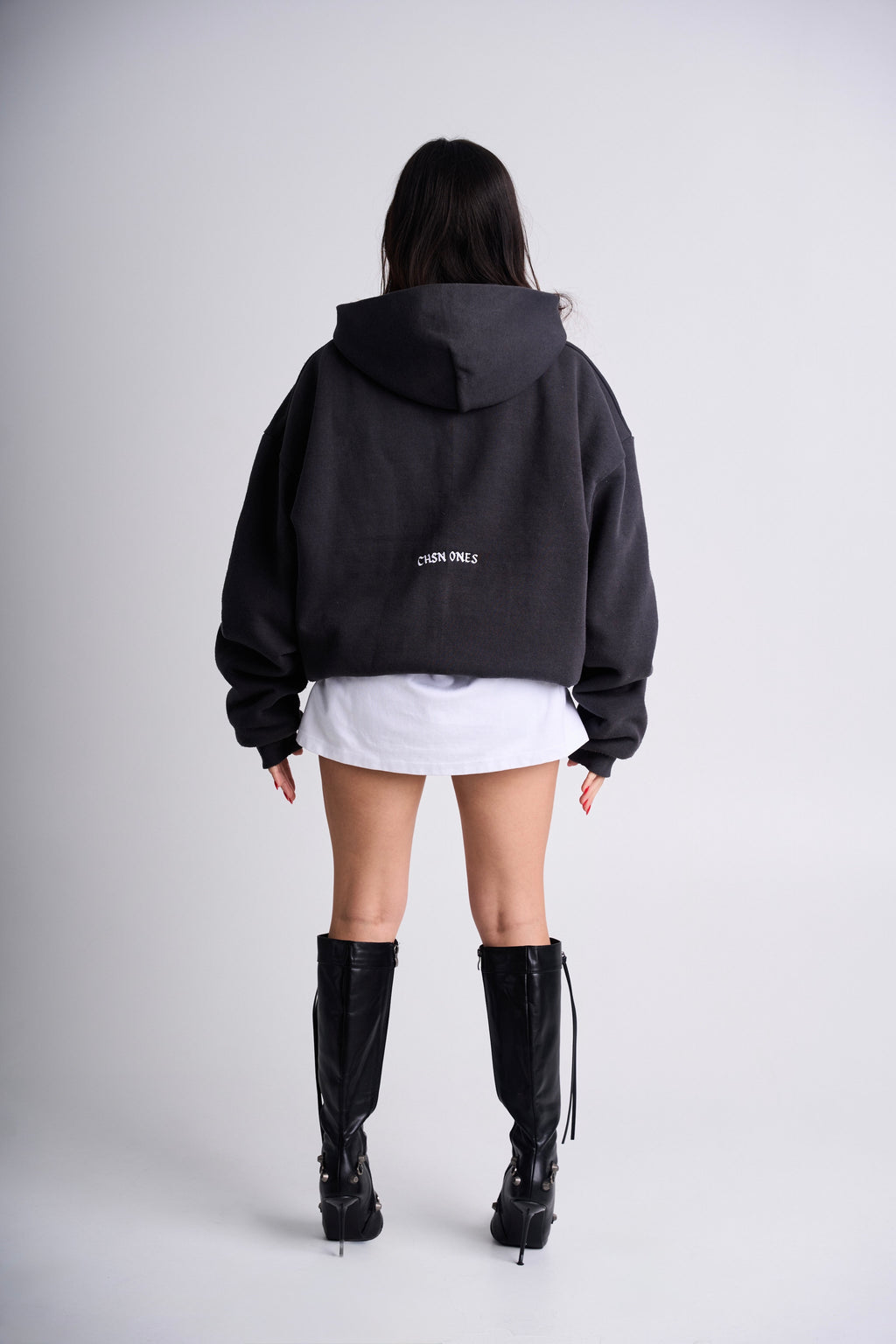 Dark Grey Embroidered Hoodie