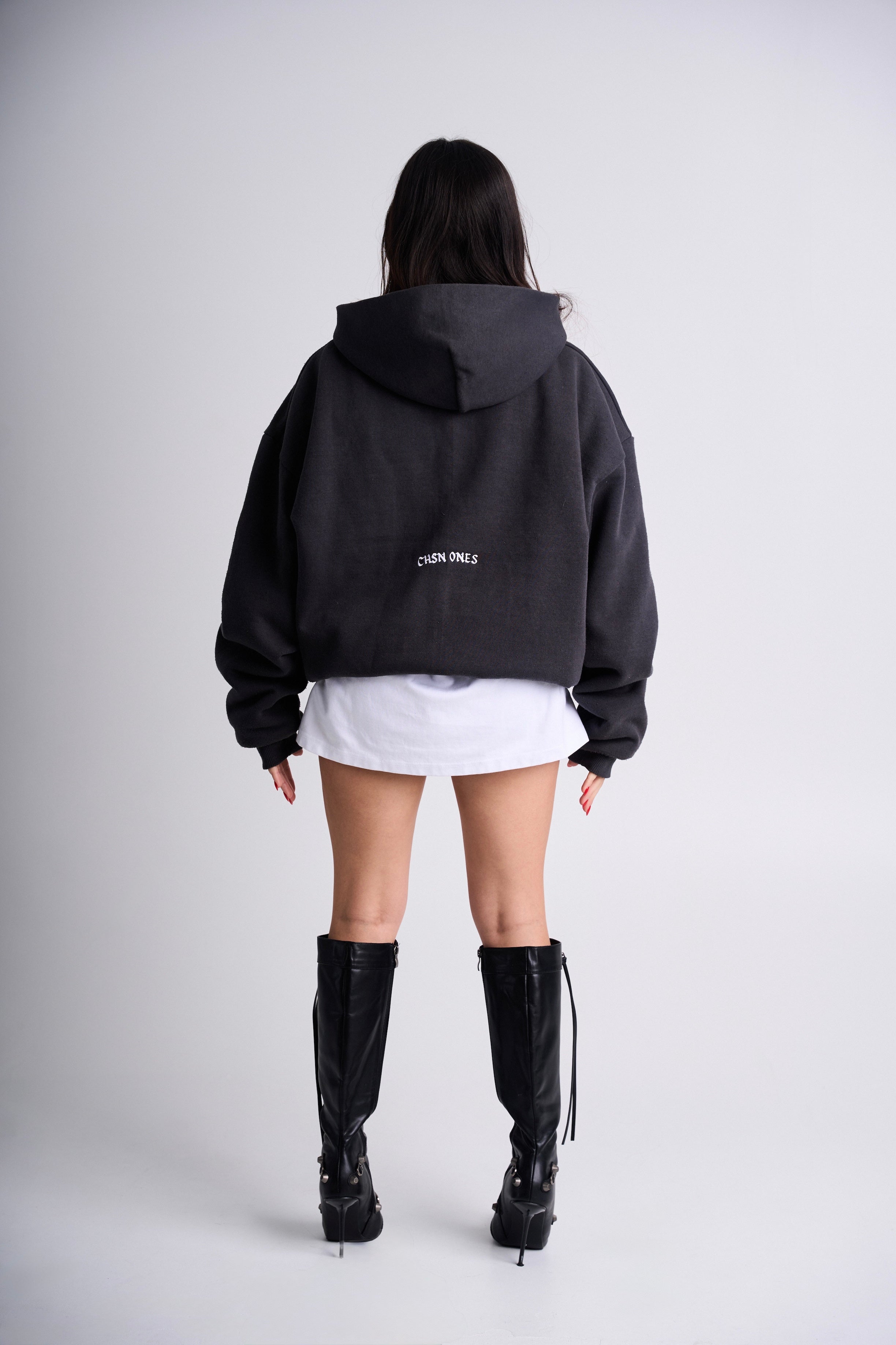 Dark Grey Embroidered Hoodie