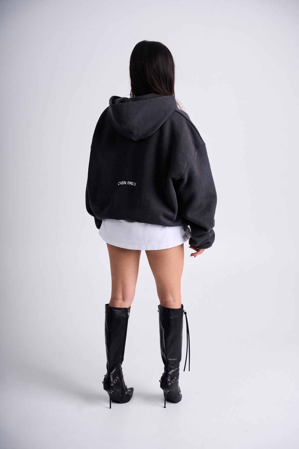 Dark Grey Embroidered Hoodie