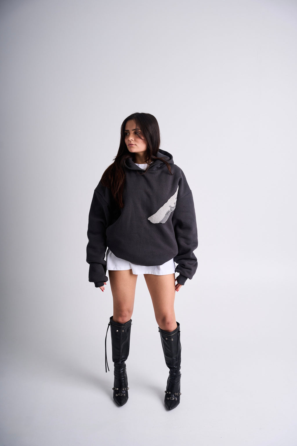 Dark Grey Embroidered Hoodie